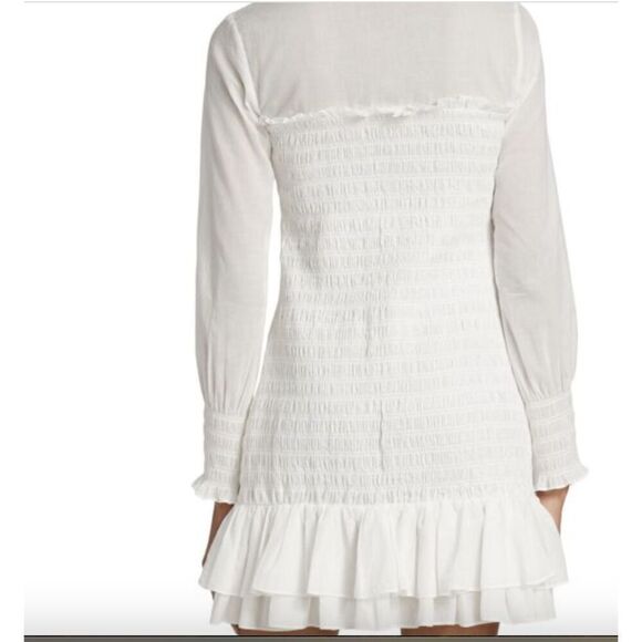 Veronica Beard Kelsey Button-Down Ruffled Smocked Dress in White Size 10 - Picture 7 of 12